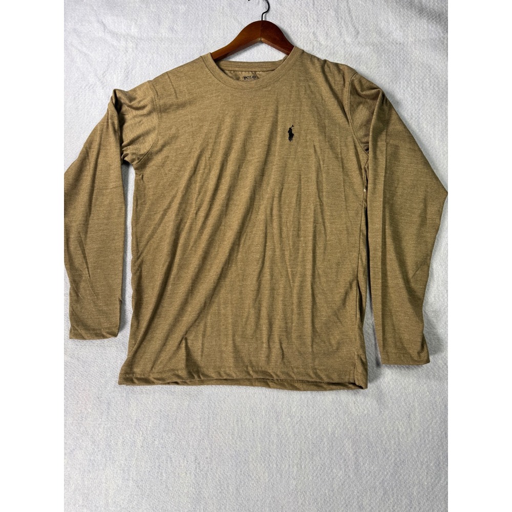 Polo Ralph Lauren Mens Medium Long Sleeve T-Shirt Brown Heathered Regular Fit
